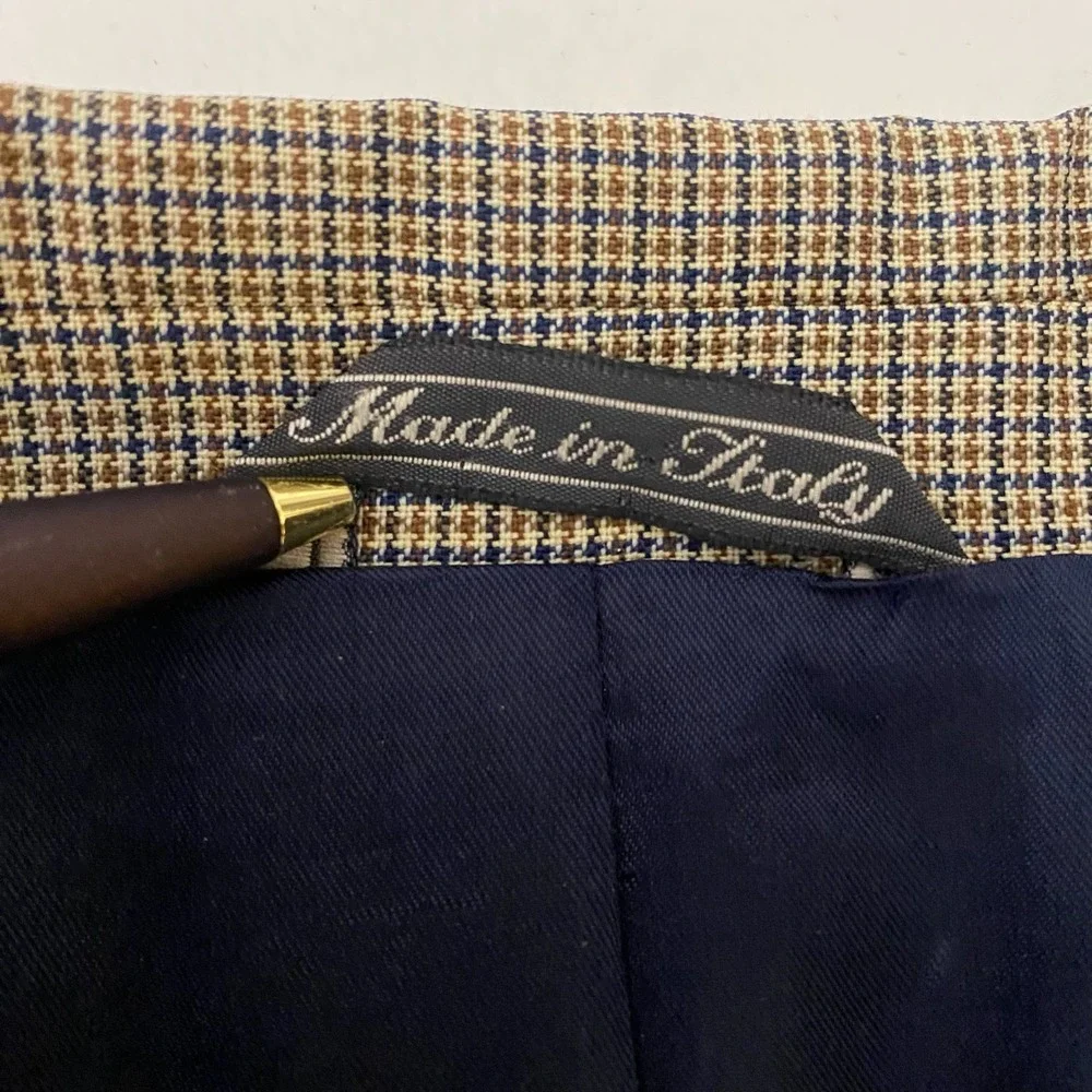 Vtg Banana‎ Republic Sport Coat Mens 42L Wool Houndstooth Made In Italy Academia